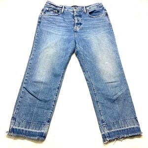 Lucky Brand Jeans Womens 12/31 Blue Denim High Rise Straight Leg Logo Frayed Hem